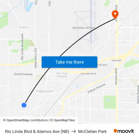Rio Linda Blvd & Alamos Ave (NB) to McClellan Park map