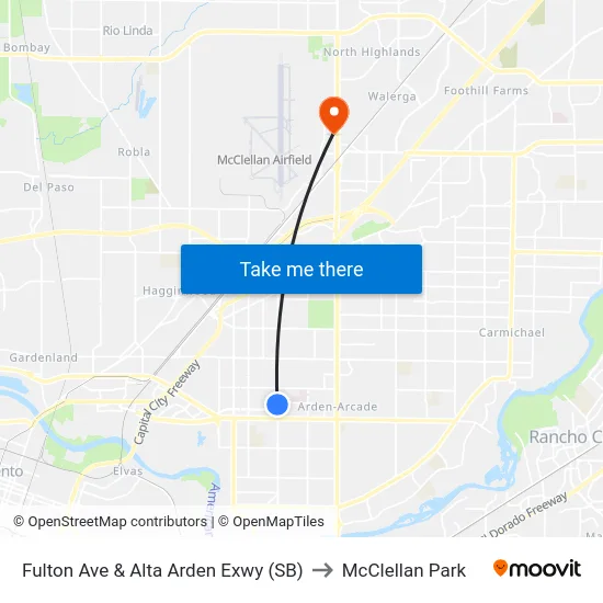 Fulton Ave & Alta Arden Exwy (SB) to McClellan Park map