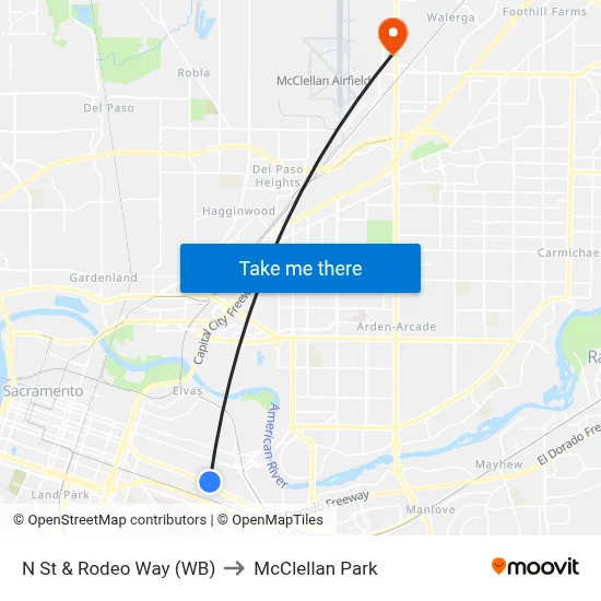 N St & Rodeo Way (WB) to McClellan Park map