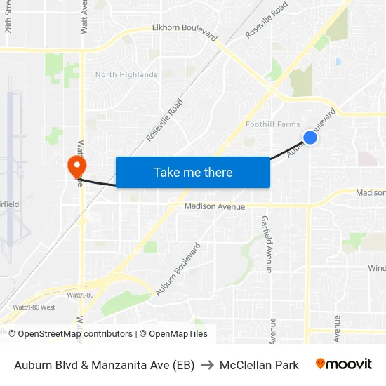 Auburn Blvd & Manzanita Ave (EB) to McClellan Park map