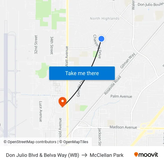Don Julio Blvd & Belva Way (WB) to McClellan Park map