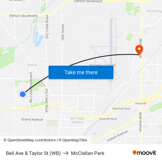 Bell Ave & Taylor St (WB) to McClellan Park map