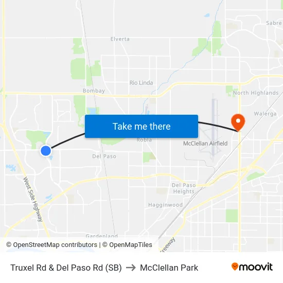 Truxel Rd & Del Paso Rd (SB) to McClellan Park map