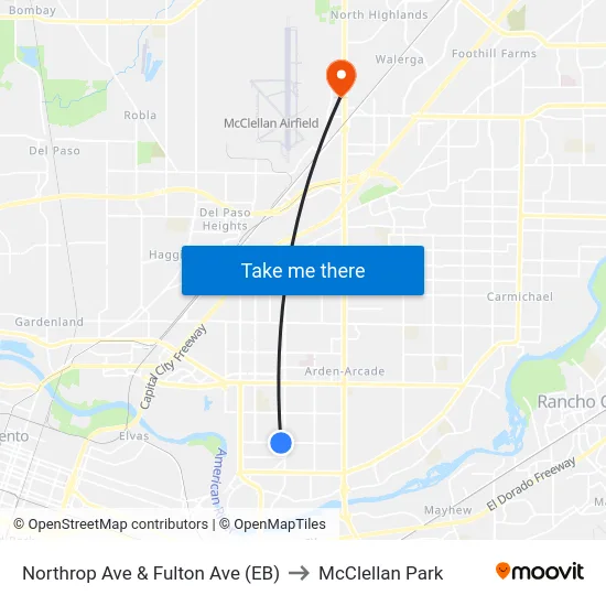 Northrop Ave & Fulton Ave (EB) to McClellan Park map