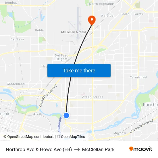 Northrop Ave & Howe Ave (EB) to McClellan Park map