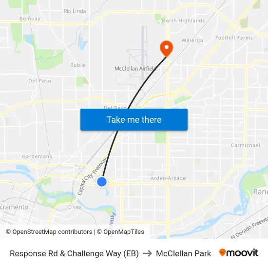 Response Rd & Challenge Way (EB) to McClellan Park map