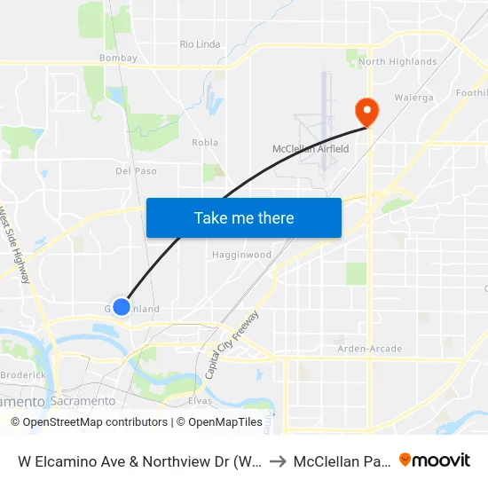 W Elcamino Ave & Northview Dr (WB) to McClellan Park map