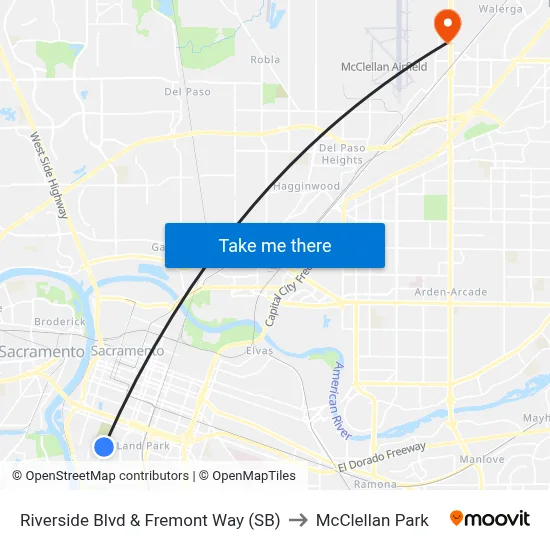 Riverside Blvd & Fremont Way (SB) to McClellan Park map