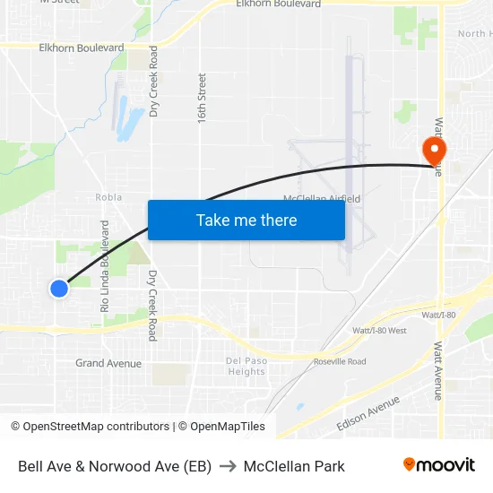 Bell Ave & Norwood Ave (EB) to McClellan Park map