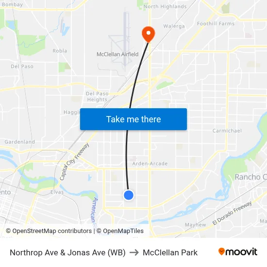 Northrop Ave & Jonas Ave (WB) to McClellan Park map