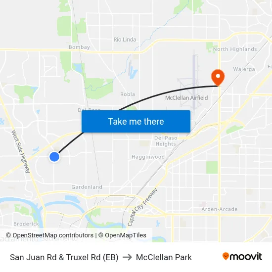 San Juan Rd & Truxel Rd (EB) to McClellan Park map