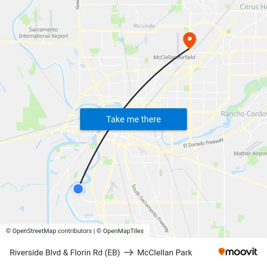 Riverside Blvd & Florin Rd (EB) to McClellan Park map