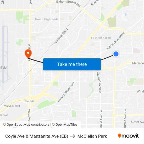 Coyle Ave & Manzanita Ave (EB) to McClellan Park map