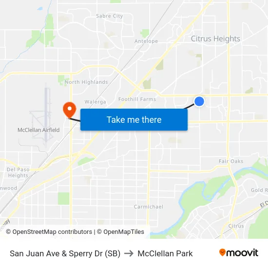 San Juan Ave & Sperry Dr (SB) to McClellan Park map