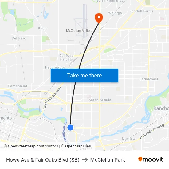 Howe Ave & Fair Oaks Blvd (SB) to McClellan Park map