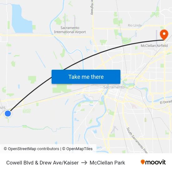 Cowell Blvd & Drew Ave/Kaiser to McClellan Park map