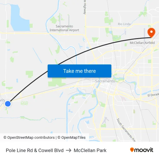 Pole Line Rd & Cowell Blvd to McClellan Park map