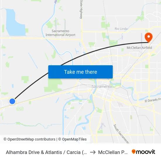 Alhambra Drive & Atlantis / Carcia (WB) to McClellan Park map