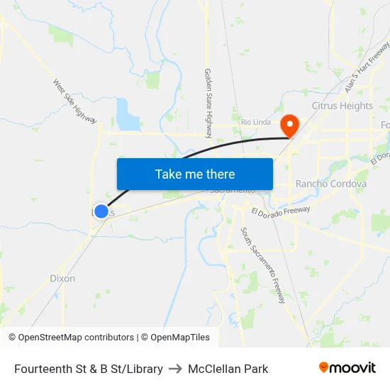 Fourteenth St & B St/Library to McClellan Park map