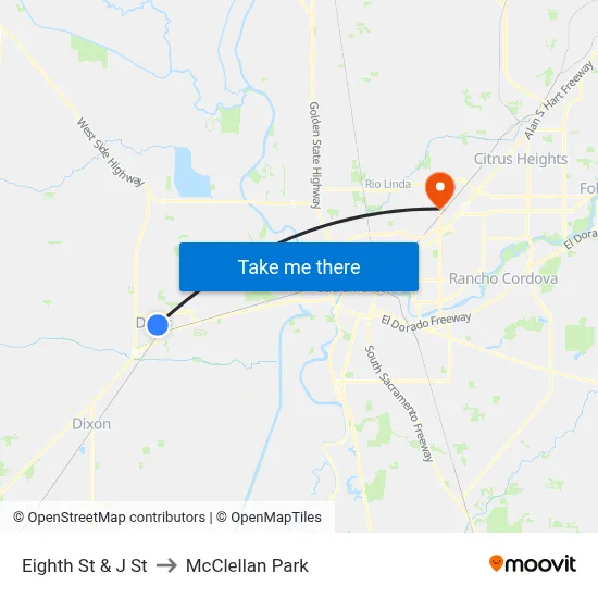Eighth St & J St to McClellan Park map