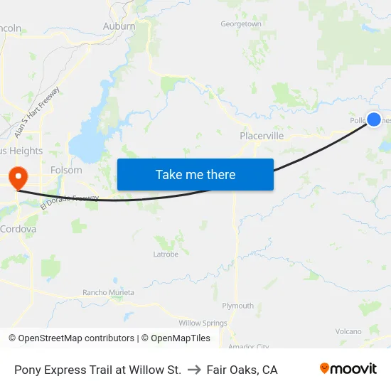Pony Express Trail at Willow St. to Fair Oaks, CA map