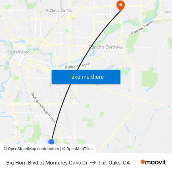 Big Horn Blvd at Monterey Oaks Dr to Fair Oaks, CA map