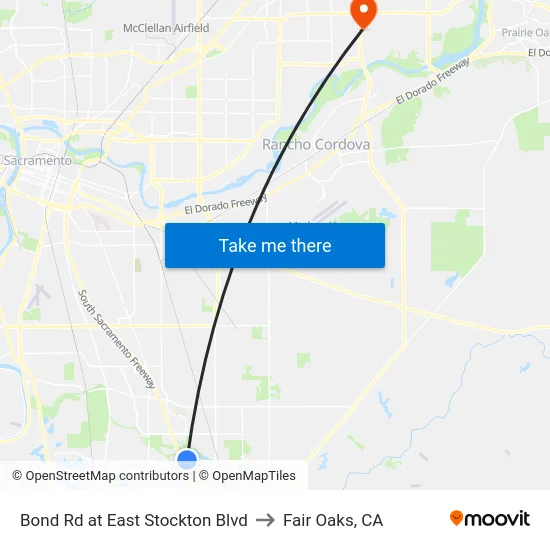 Bond Rd at East Stockton Blvd to Fair Oaks, CA map