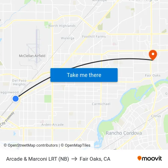 Arcade & Marconi LRT (NB) to Fair Oaks, CA map