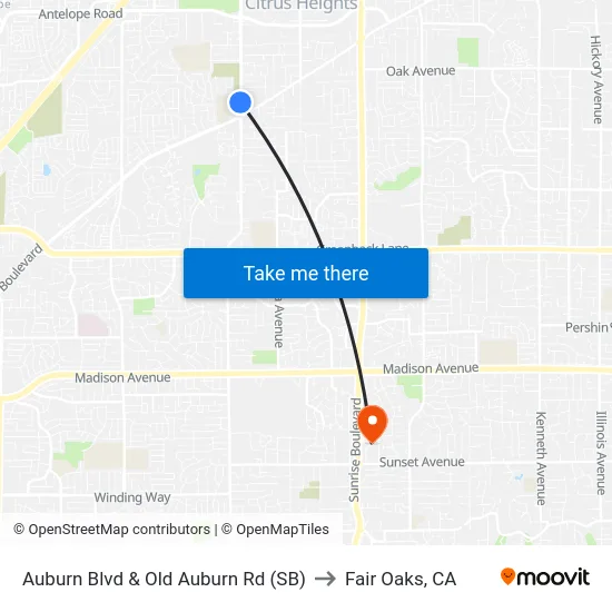 Auburn Blvd & Old Auburn Rd (SB) to Fair Oaks, CA map