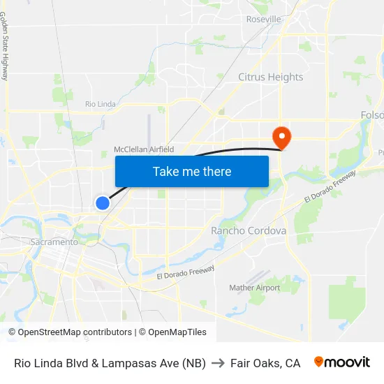 Rio Linda Blvd & Lampasas Ave (NB) to Fair Oaks, CA map