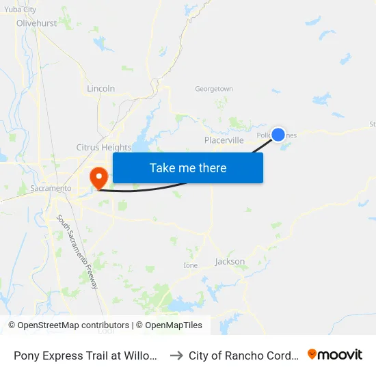 Pony Express Trail at Willow St. to City of Rancho Cordova map