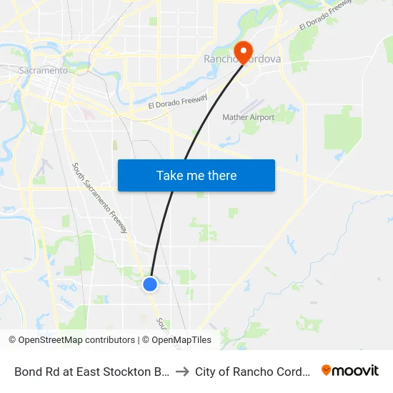Bond Rd at East Stockton Blvd to City of Rancho Cordova map