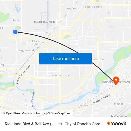 Rio Linda Blvd & Bell Ave (NB) to City of Rancho Cordova map