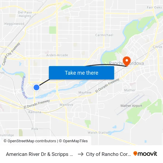 American River Dr & Scripps Dr (WB) to City of Rancho Cordova map