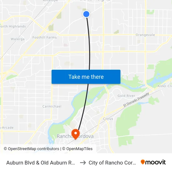 Auburn Blvd & Old Auburn Rd (SB) to City of Rancho Cordova map