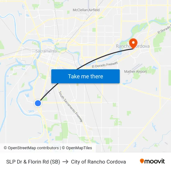 SLP Dr & Florin Rd (SB) to City of Rancho Cordova map
