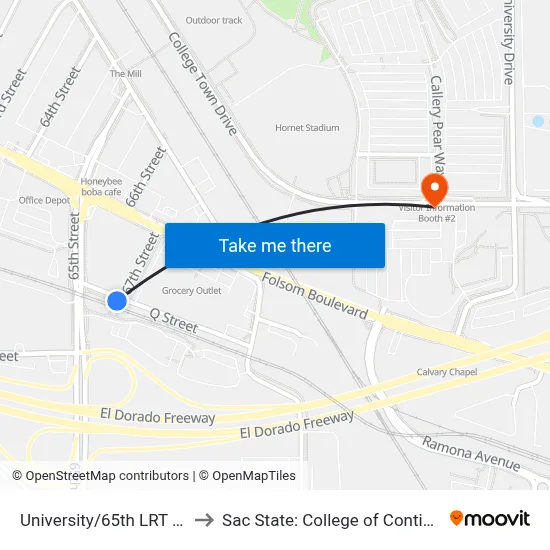 University/65th LRT & Bay 3 (EB) to Sac State: College of Continuing Education map