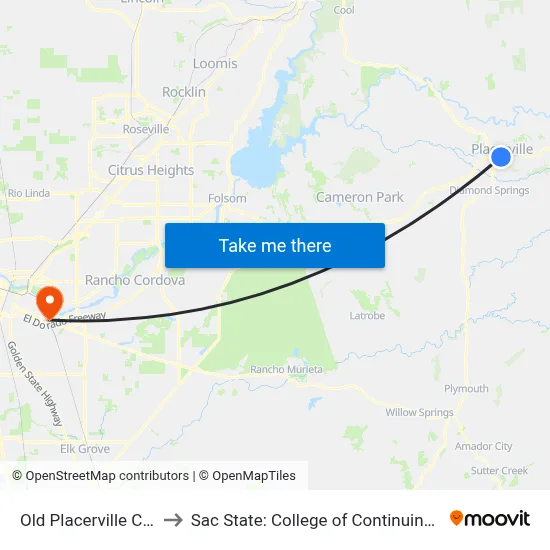 Old Placerville City Hall to Sac State: College of Continuing Education map
