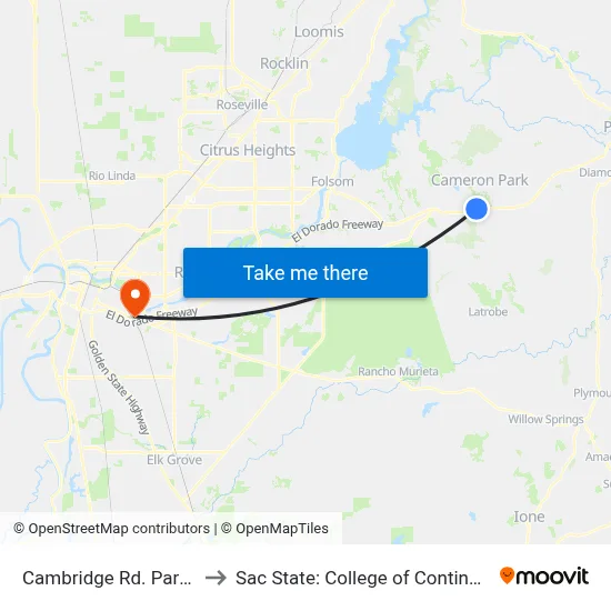 Cambridge Rd. Park and Ride to Sac State: College of Continuing Education map