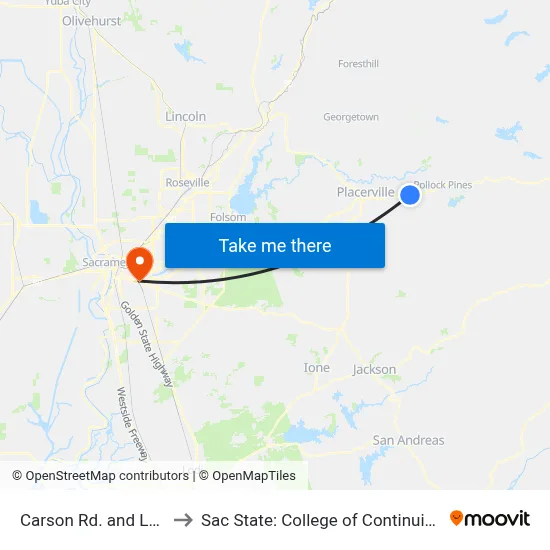 Carson Rd. and Larsen Dr. to Sac State: College of Continuing Education map