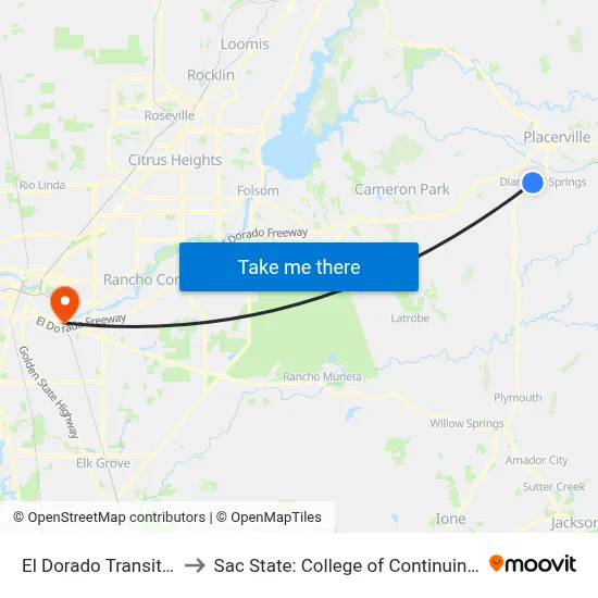 El Dorado Transit Offices to Sac State: College of Continuing Education map