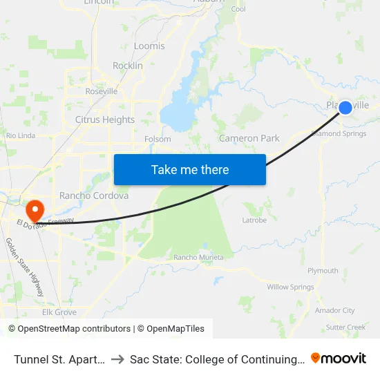 Tunnel St. Apartments to Sac State: College of Continuing Education map
