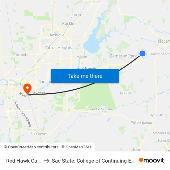 Red Hawk Casino to Sac State: College of Continuing Education map