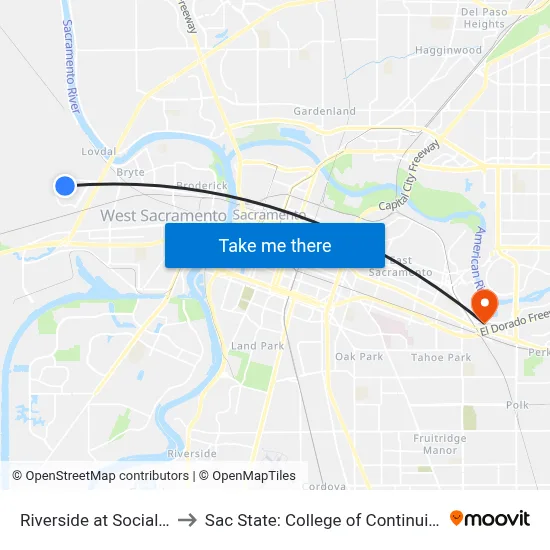 Riverside at Social Security to Sac State: College of Continuing Education map