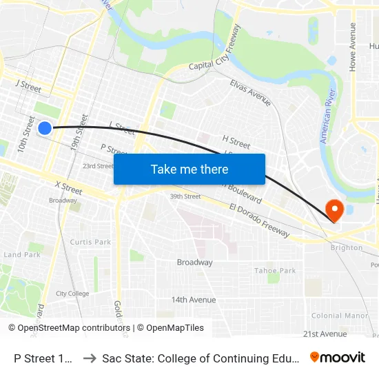 P Street 1237 to Sac State: College of Continuing Education map