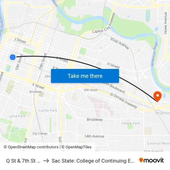 Q St & 7th St (EB) to Sac State: College of Continuing Education map