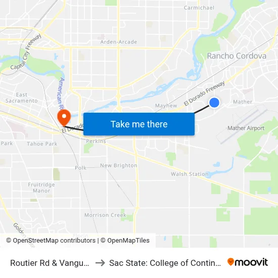 Routier Rd & Vanguard Dr (NB) to Sac State: College of Continuing Education map
