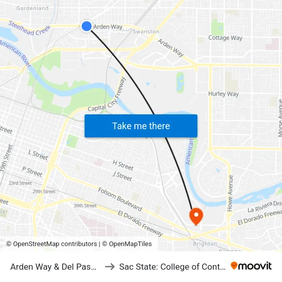 Arden Way & Del Paso Blvd LRT (EB) to Sac State: College of Continuing Education map