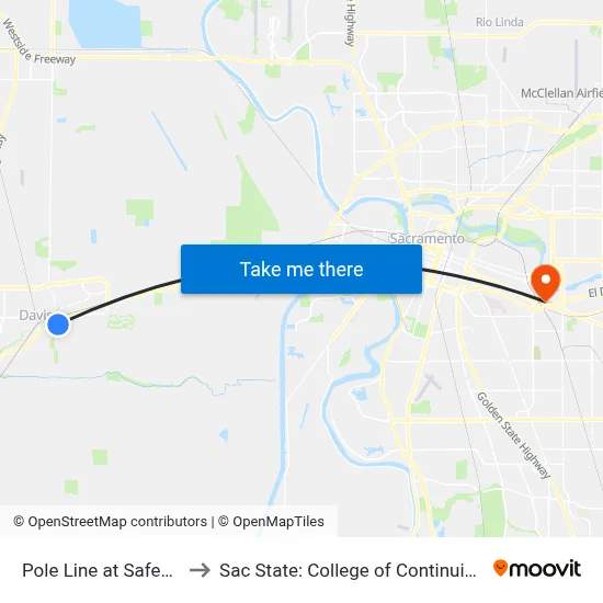 Pole Line at Safeway (SB) to Sac State: College of Continuing Education map