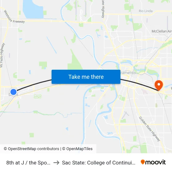 8th at J / the Spoke (WB) to Sac State: College of Continuing Education map